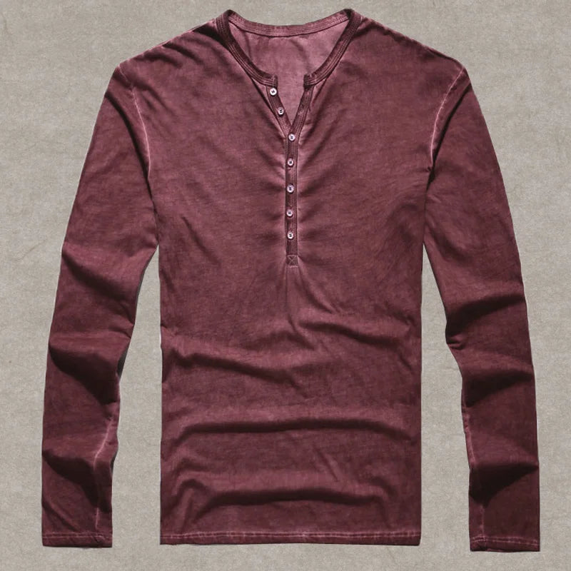 Camisetas masculinas de manga comprida, cardigã masculino de alta qualidade, cor antiga, camiseta com gola V