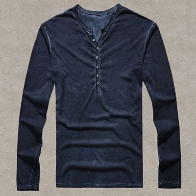 Camisetas masculinas de manga comprida, cardigã masculino de alta qualidade, cor antiga, camiseta com gola V