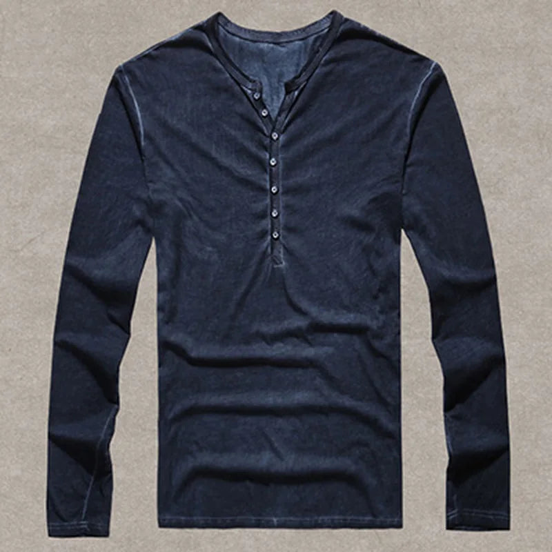 Camisetas masculinas de manga comprida, cardigã masculino de alta qualidade, cor antiga, camiseta com gola V