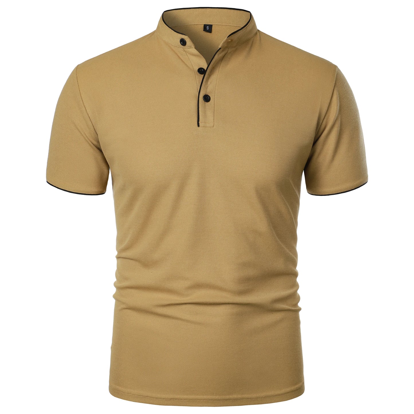 Camiseta masculina de manga curta com gola alta, moda casual diária, cor sólida, camiseta de manga curta com gola alta
