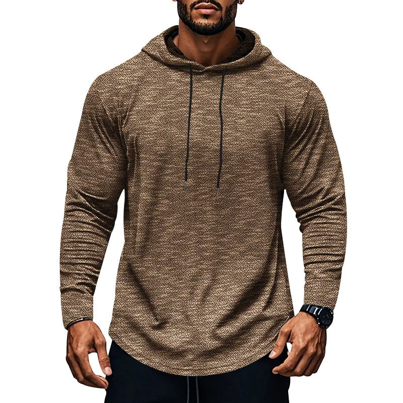 Camiseta masculina de manga comprida com capuz, esportiva/lazer, outono e inverno