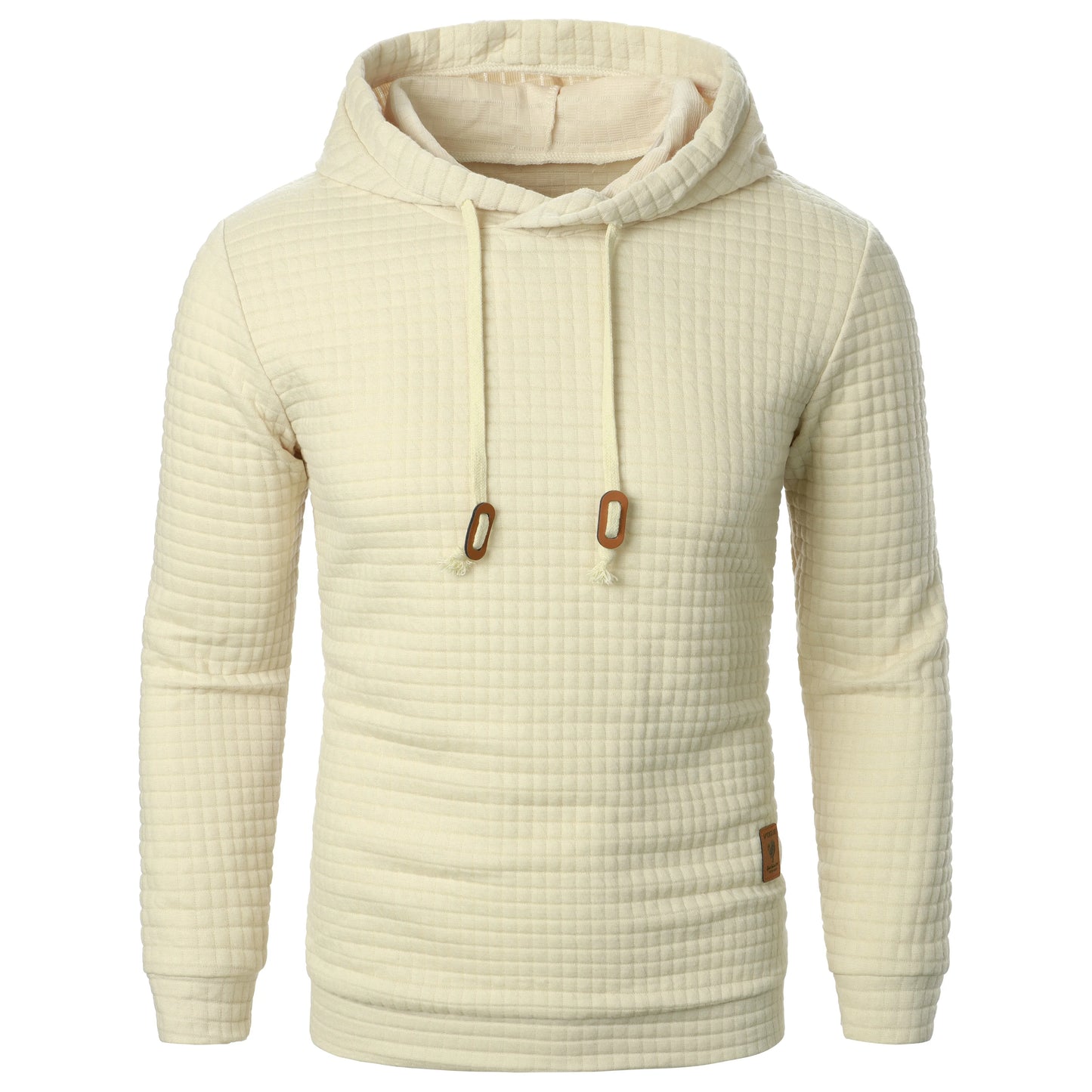 Casaco masculino com capuz, manga comprida, jacquard xadrez, cor quente, outono/inverno