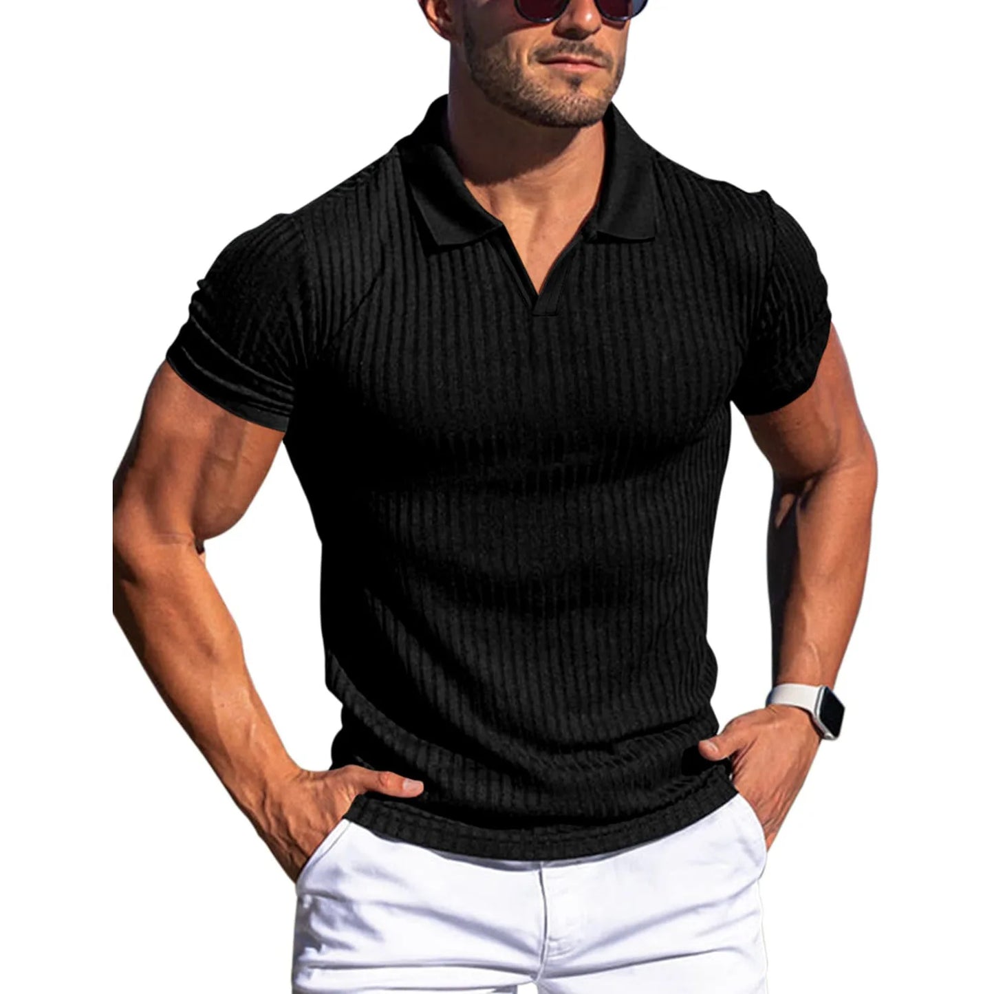 Camisetas masculinas de manga curta com gola polo, camisetas de malha, cores sólidas