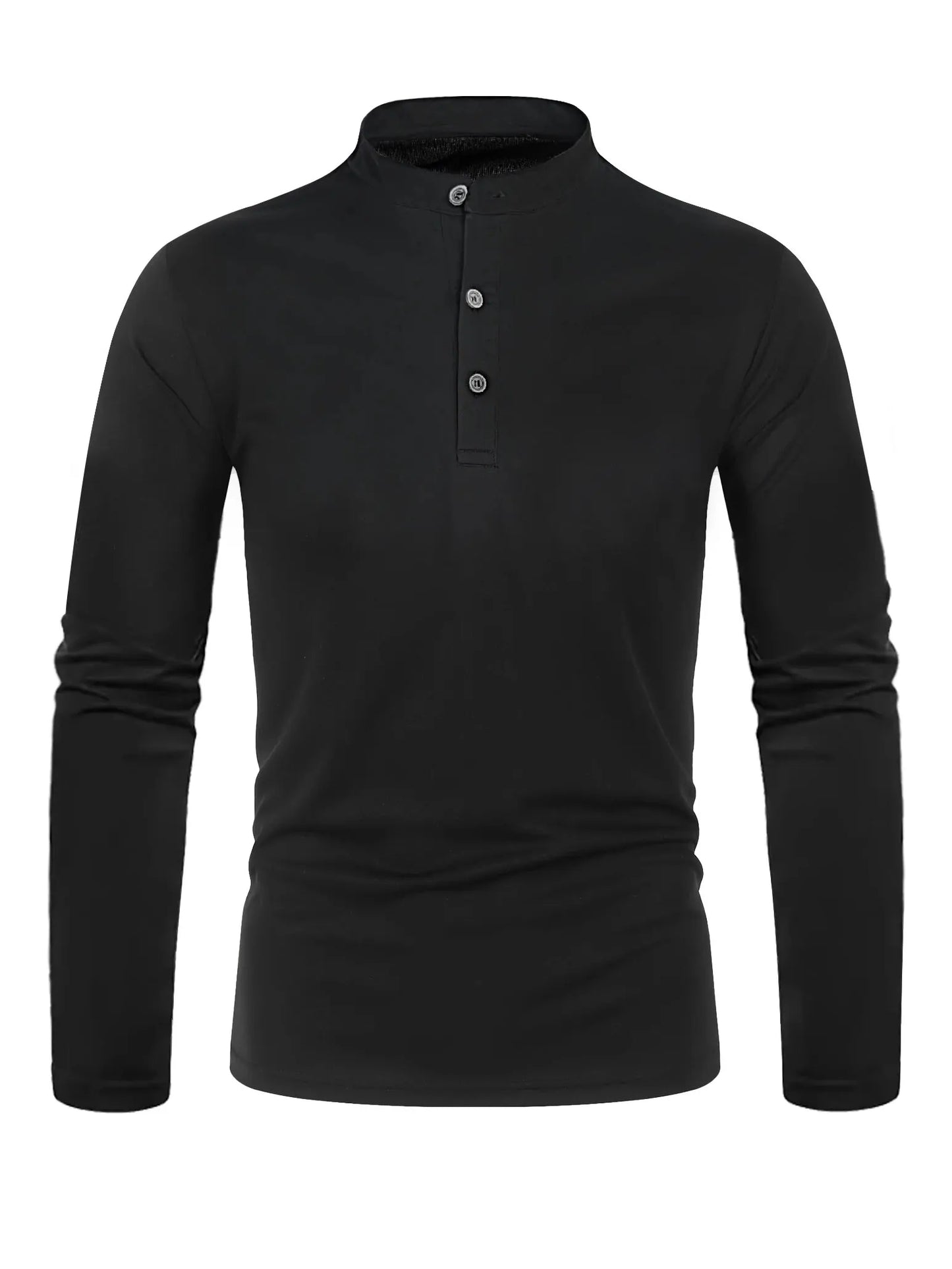 Camisa masculina de manga comprida com gola Henley, casual, respirável, para outono/primavera