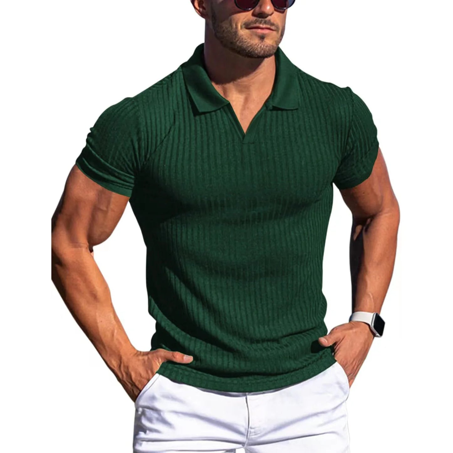 Camisetas masculinas de manga curta com gola polo, camisetas de malha, cores sólidas