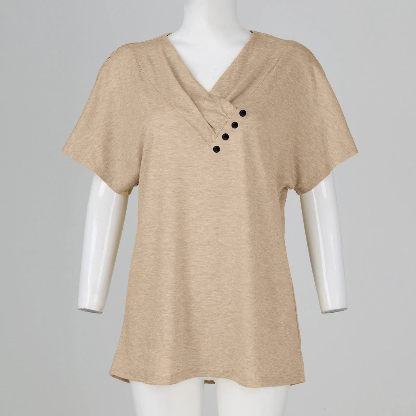 Camiseta feminina da moda, cor sólida, gola V, manga curta, básica, moda urbana, verão