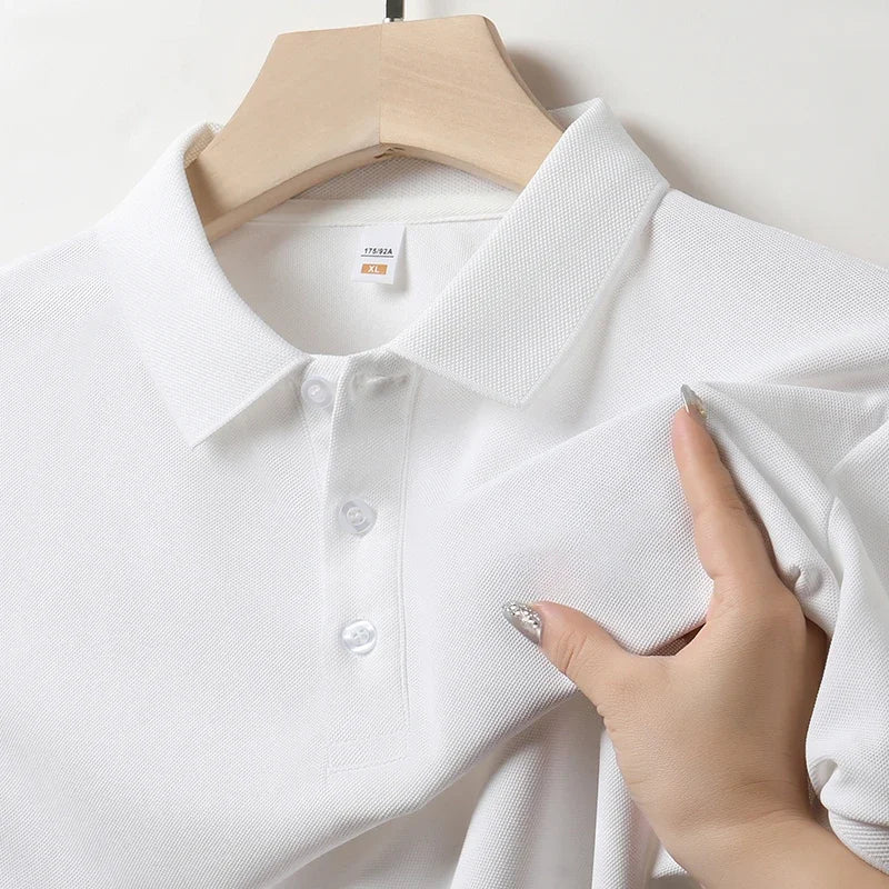 Camisa polo masculina de manga curta, cor sólida, casual, moda verão, confortável