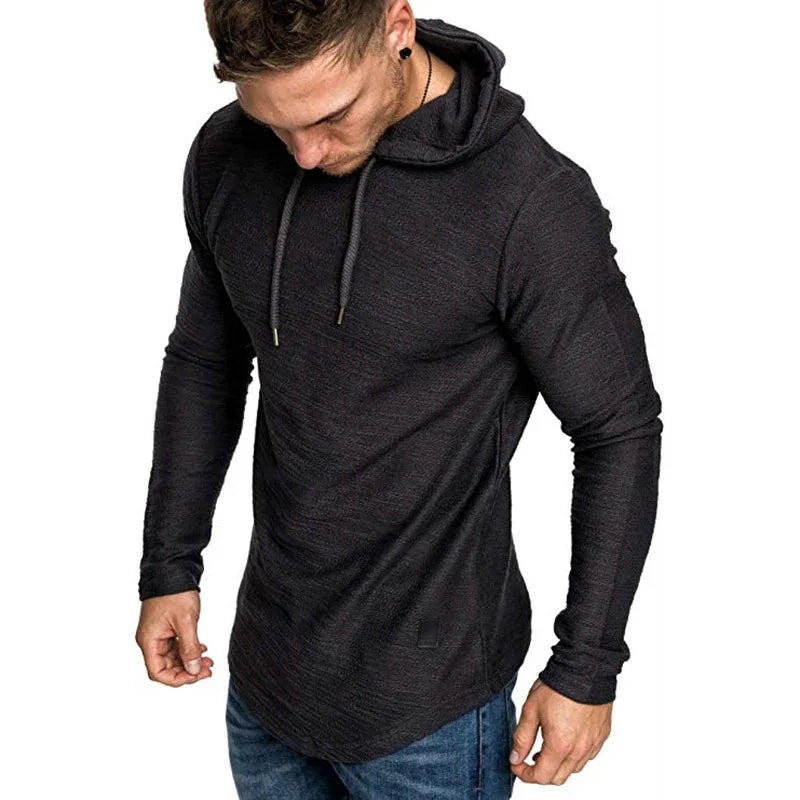 Moletom com capuz masculino de cor sólida, manga comprida, moletom fitness, respirável, streetwear, outono, casacos masculinos