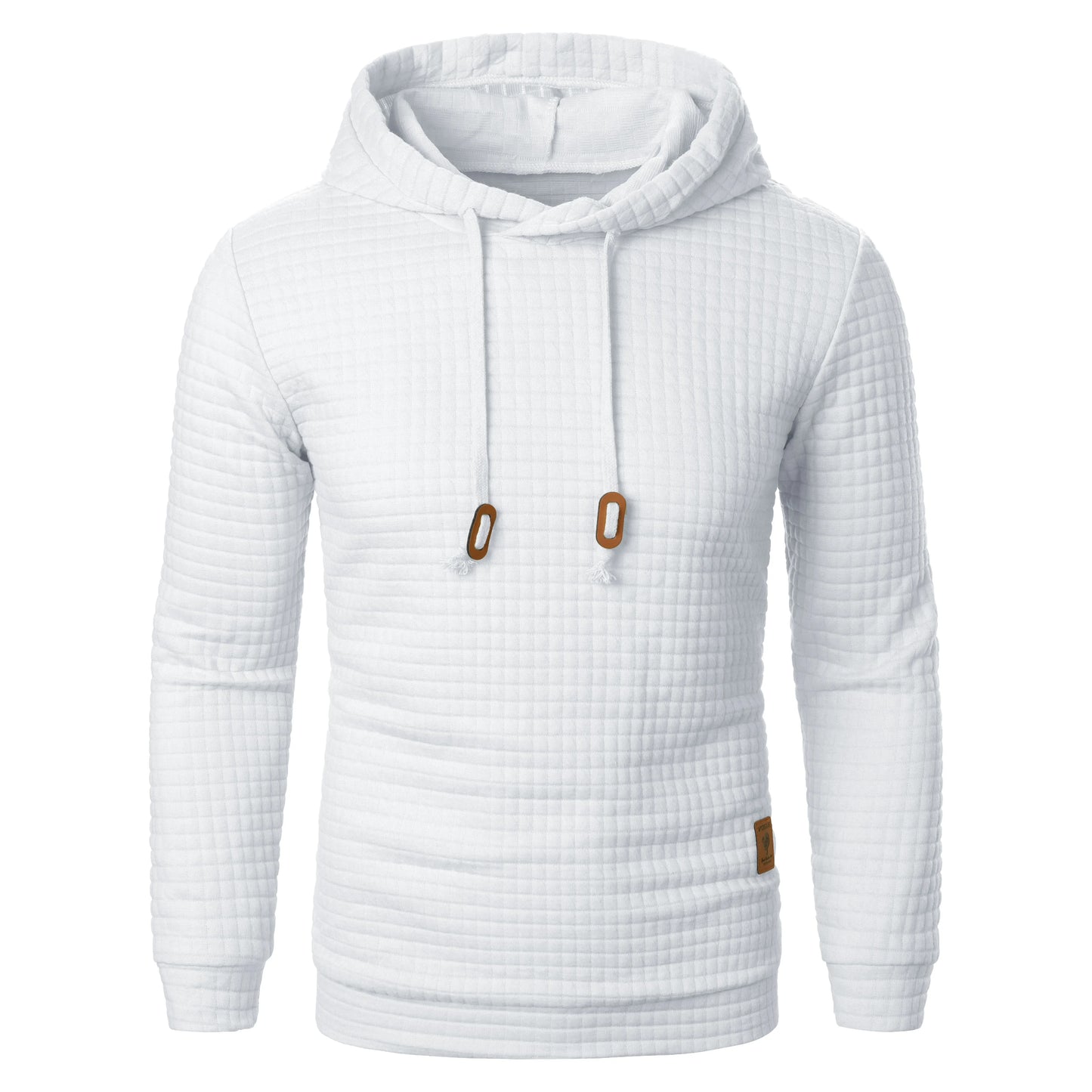 Casaco masculino com capuz, manga comprida, jacquard xadrez, cor quente, outono/inverno