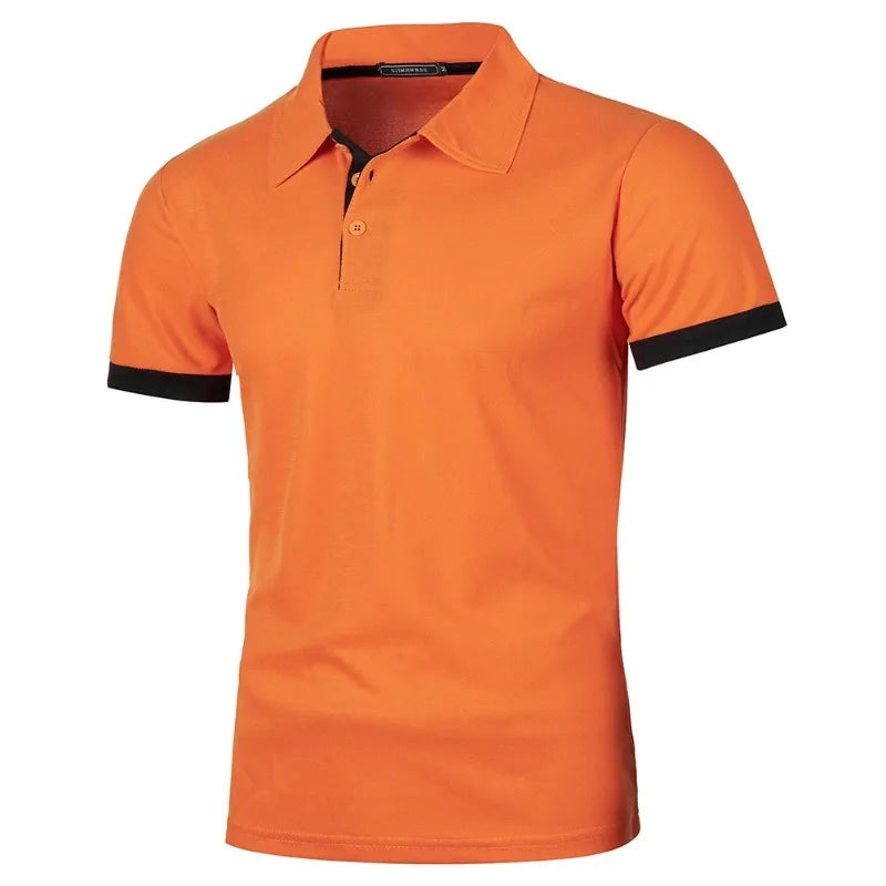 Nova camisa polo masculina de manga curta, cor sólida, streetwear, leve, lapela