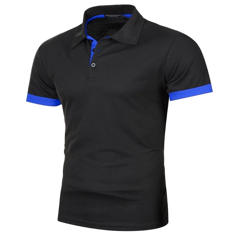 Nova camisa polo masculina de manga curta, cor sólida, streetwear, leve, lapela