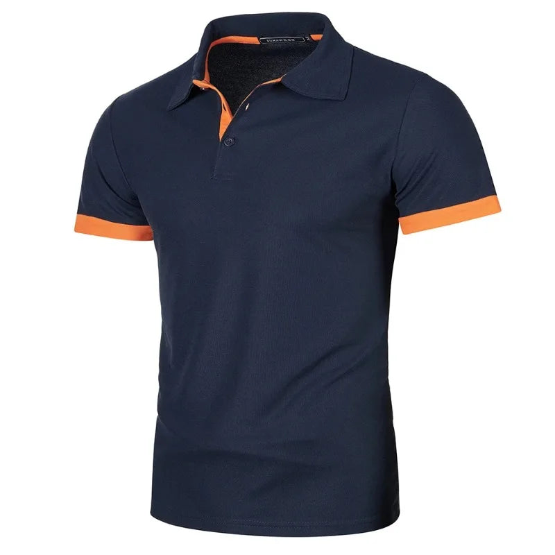 Nova camisa polo masculina de manga curta, cor sólida, streetwear, leve, lapela