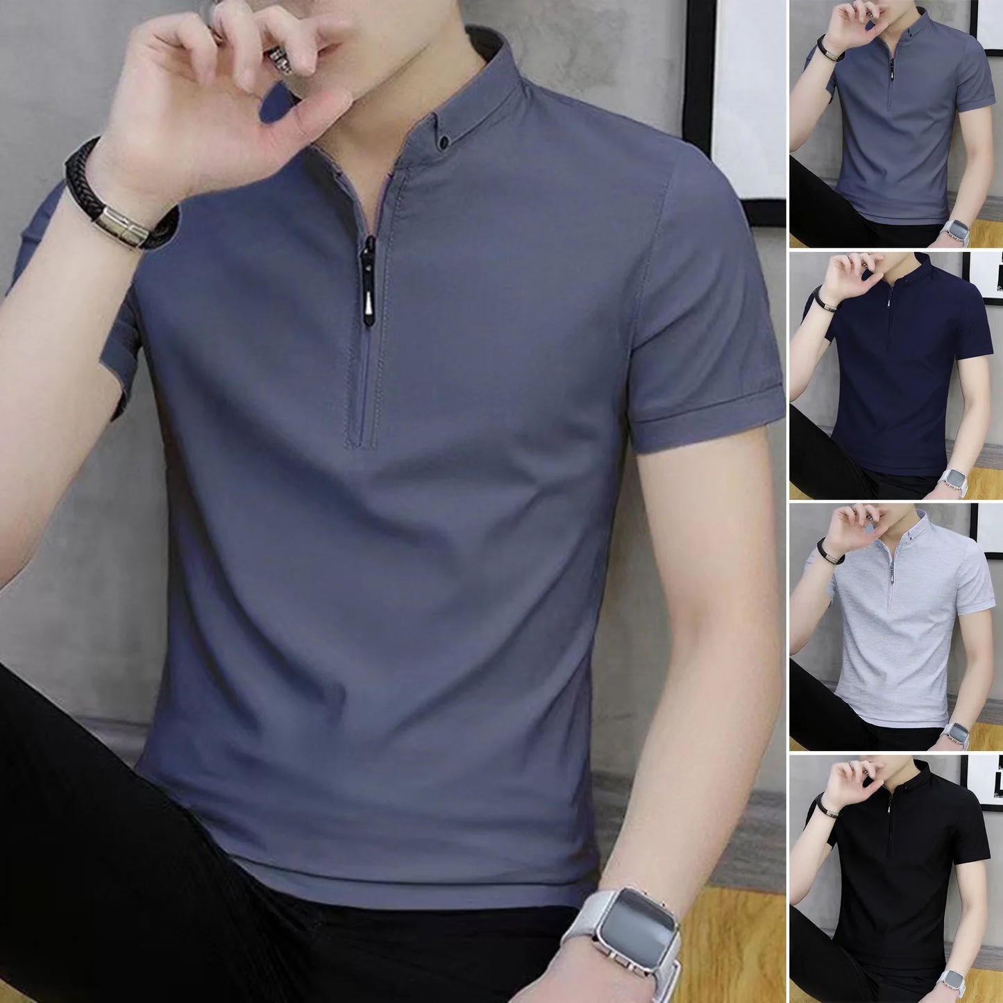 Camiseta masculina de manga curta, nova, de cor sólida, de algodão e linho, respirável