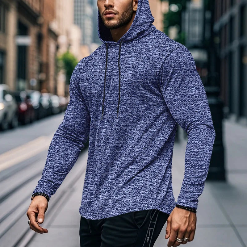 Camiseta masculina de manga comprida com capuz, esportiva/lazer, outono e inverno