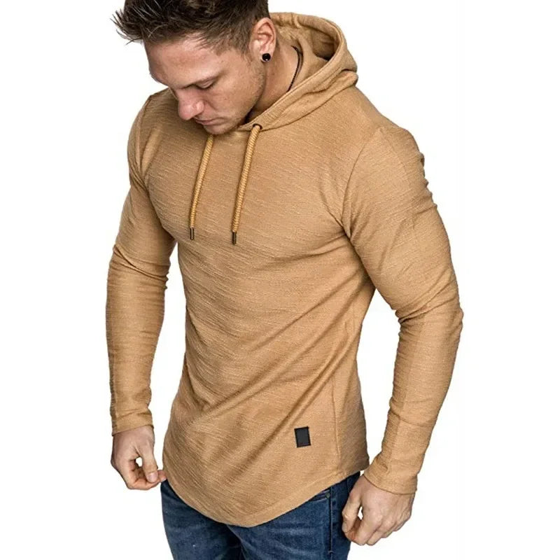 Moletom com capuz masculino de cor sólida, manga comprida, moletom fitness, respirável, streetwear, outono, casacos masculinos