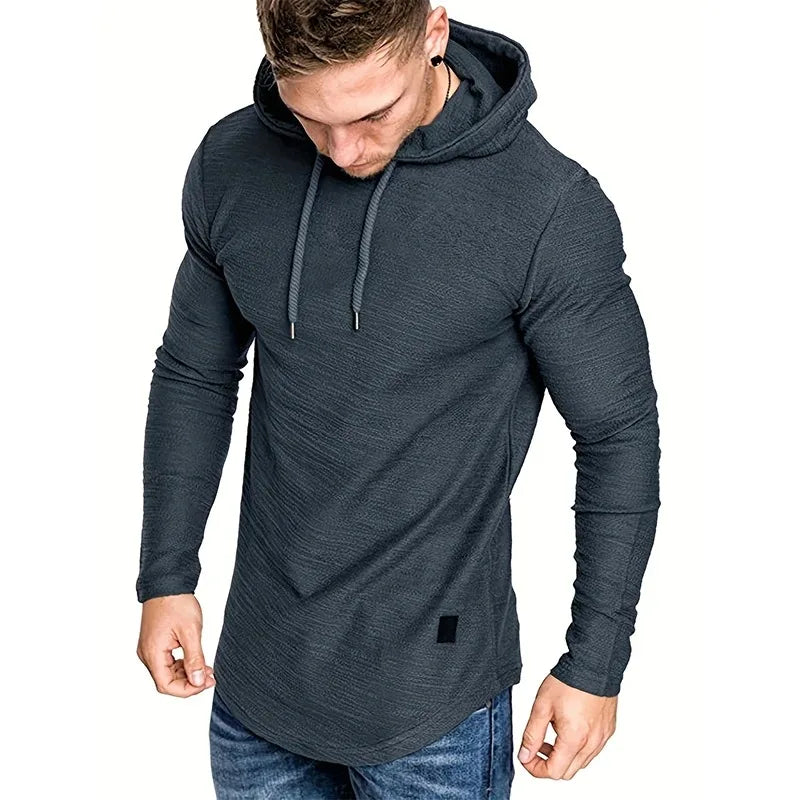 Moletom com capuz masculino de cor sólida, manga comprida, moletom fitness, respirável, streetwear, outono, casacos masculinos