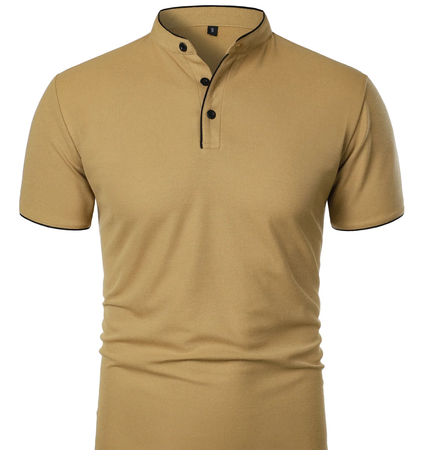 Camiseta masculina de manga curta com gola alta, moda casual diária, cor sólida, camiseta de manga curta com gola alta