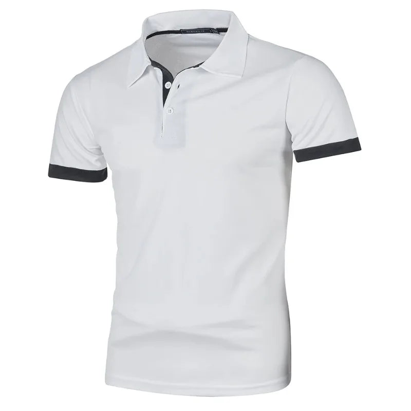 Nova camisa polo masculina de manga curta, cor sólida, streetwear, leve, lapela