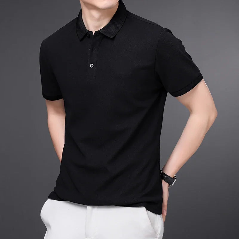 Camisa polo masculina de manga curta, cor sólida, casual, moda verão, confortável