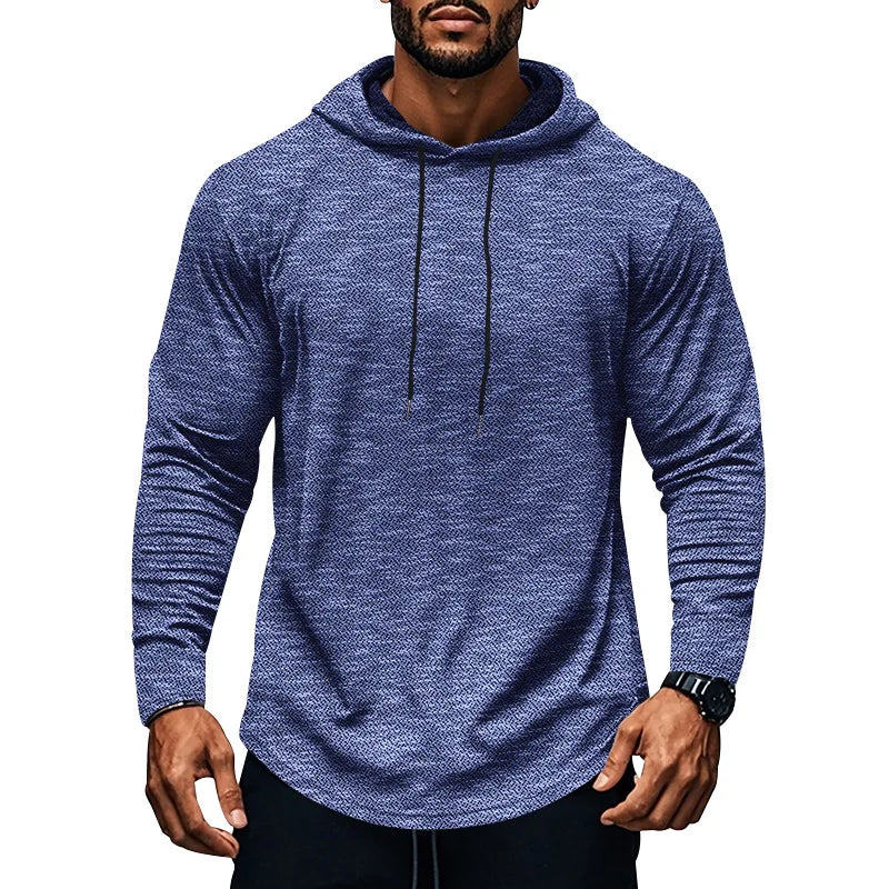 Camiseta masculina de manga comprida com capuz, esportiva/lazer, outono e inverno