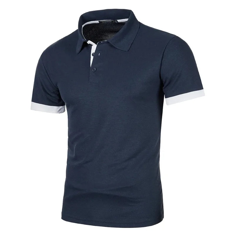 Nova camisa polo masculina de manga curta, cor sólida, streetwear, leve, lapela