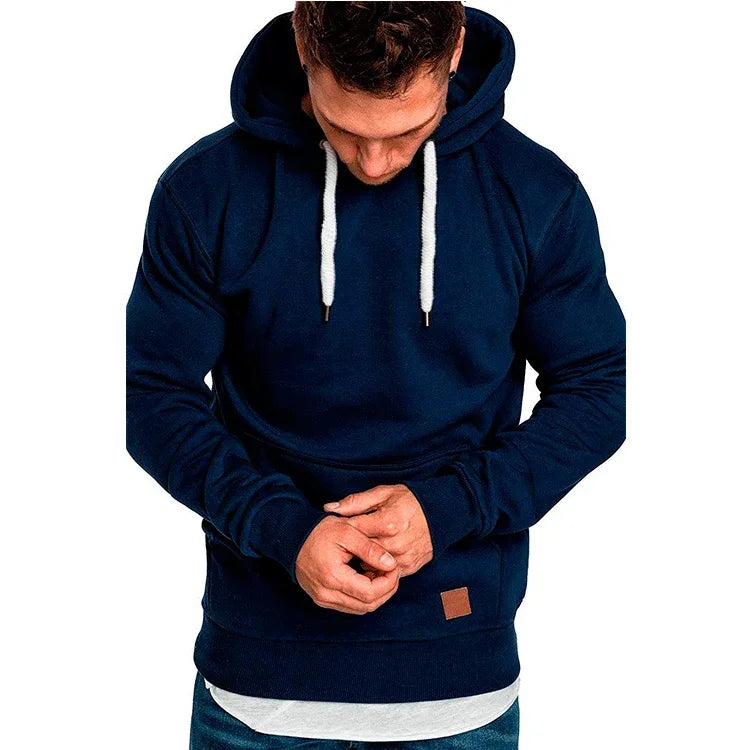 Moletom com capuz de manga comprida, cor sólida, para esportes ao ar livre e lazer,moda outono.