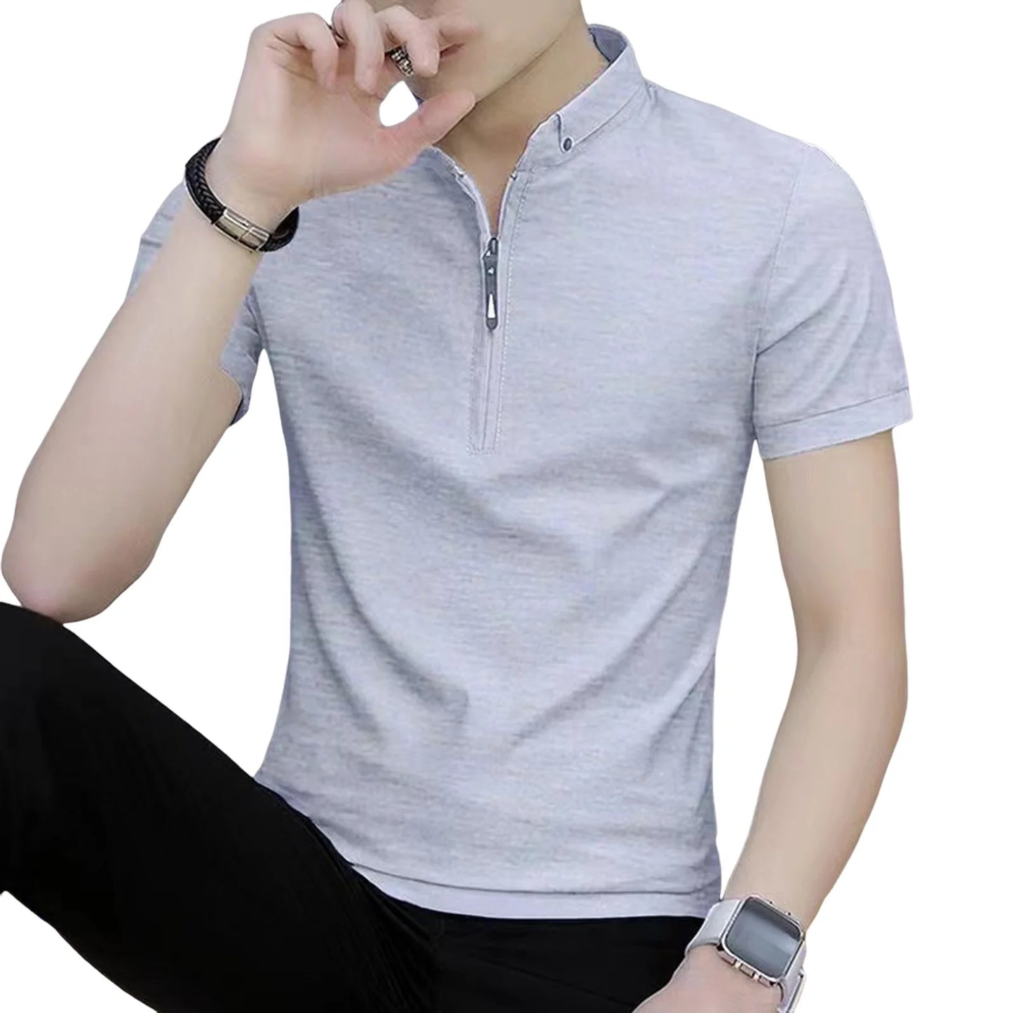 Camiseta masculina de manga curta, nova, de cor sólida, de algodão e linho, respirável