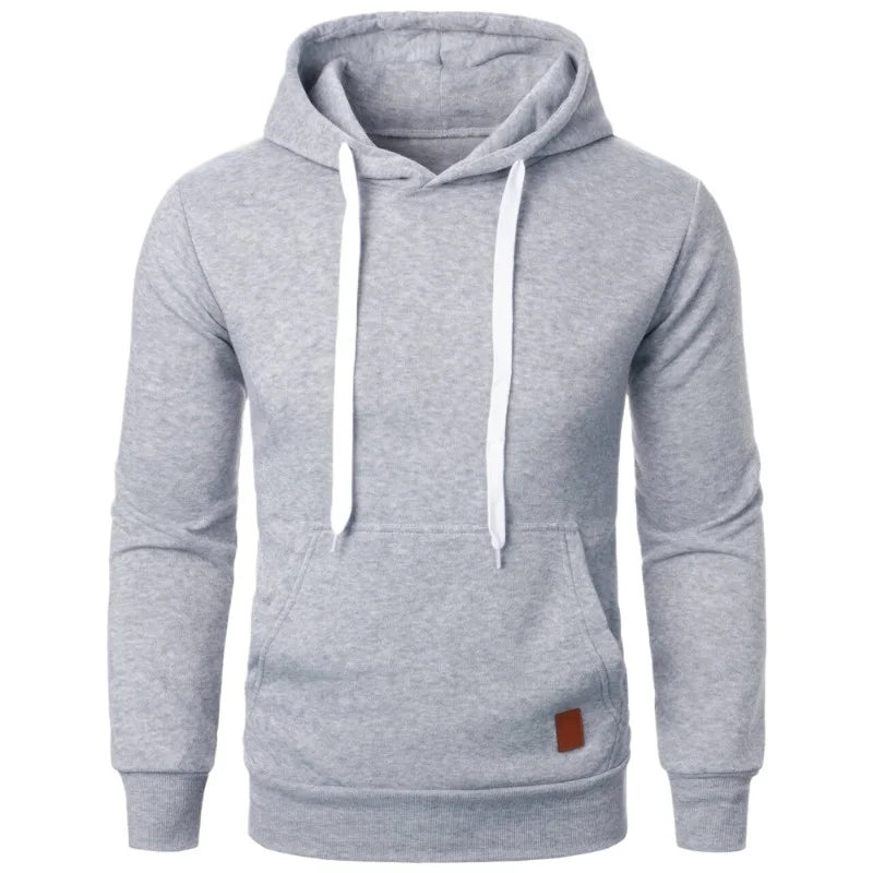 Moletom casual masculino com capuz e cordão, blusa de manga comprida, moda urbana para atividades ao ar livre, cor sólida, leve