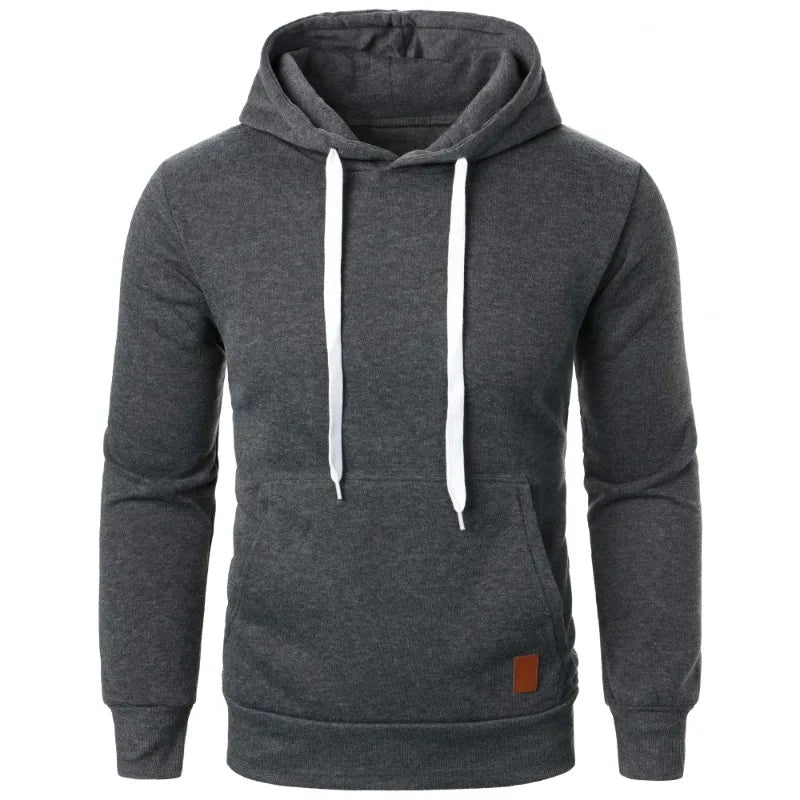 Moletom casual masculino com capuz e cordão, blusa de manga comprida, moda urbana para atividades ao ar livre, cor sólida, leve