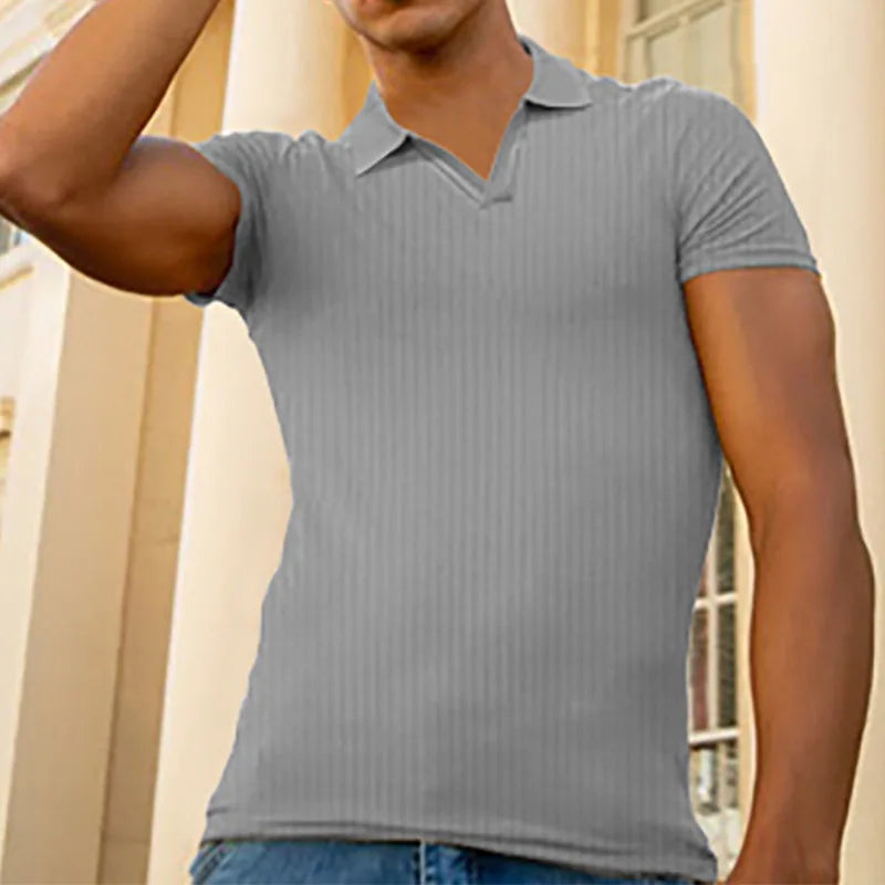 Camisetas masculinas de manga curta com gola polo, camisetas de malha, cores sólidas