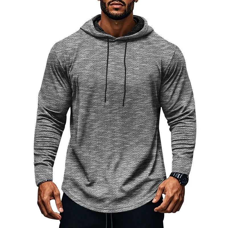 Camiseta masculina de manga comprida com capuz, esportiva/lazer, outono e inverno