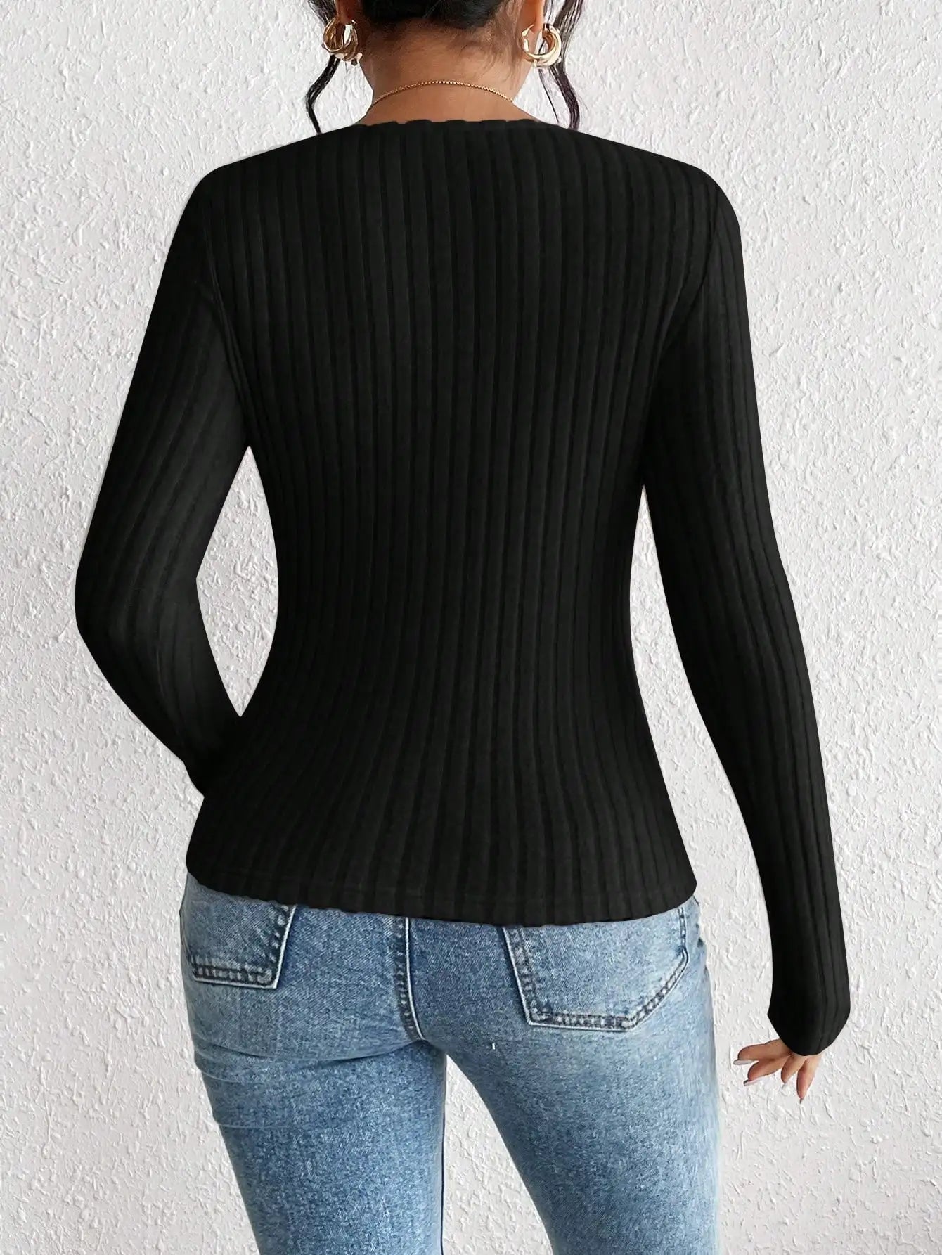 Camisa de malha com gola diamante da moda outono e inverno, casuais femininas de manga comprida