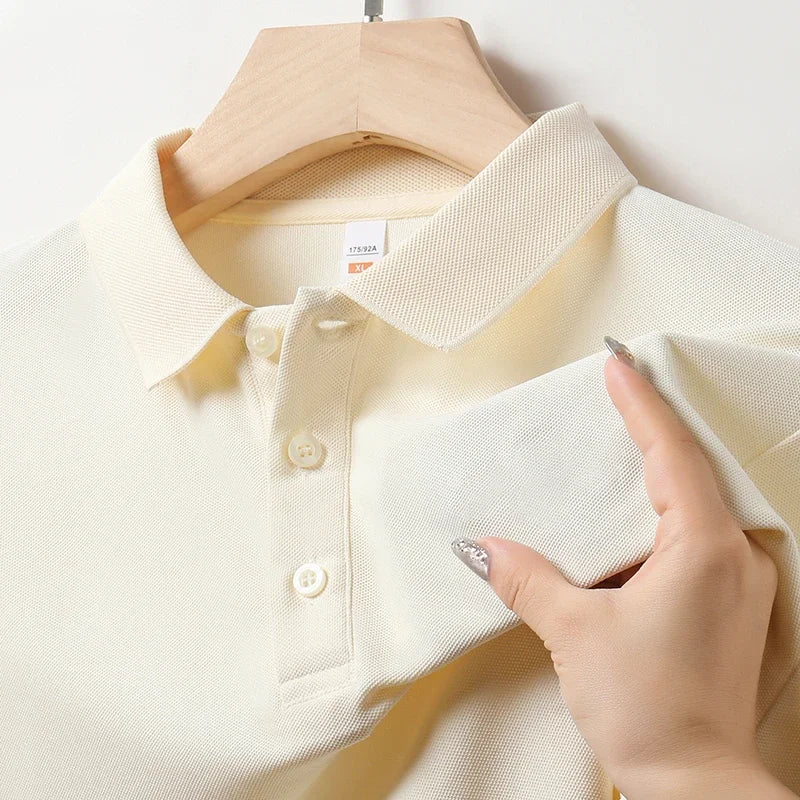 Camisa polo masculina de manga curta, cor sólida, casual, moda verão, confortável