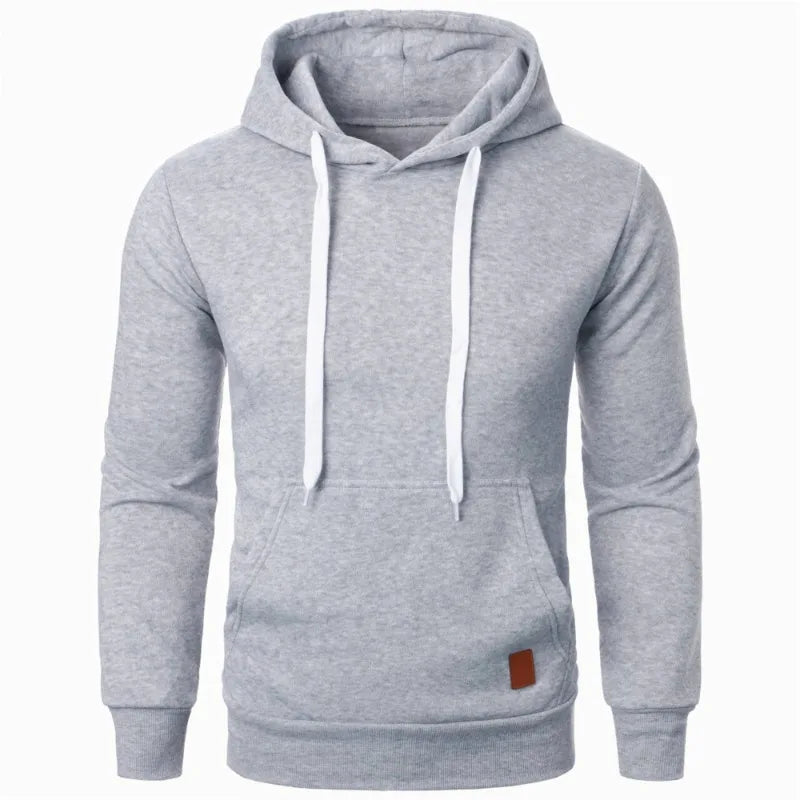 Moletom casual masculino com capuz e cordão, blusa de manga comprida, moda urbana para atividades ao ar livre, cor sólida, leve