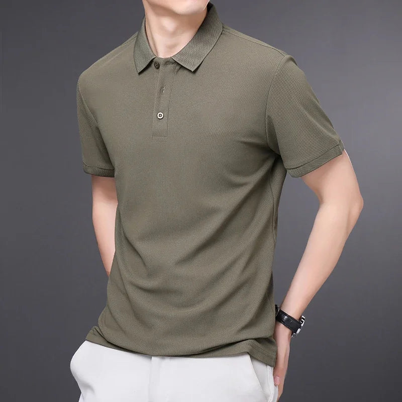 Camisa polo masculina de manga curta, cor sólida, casual, moda verão, confortável