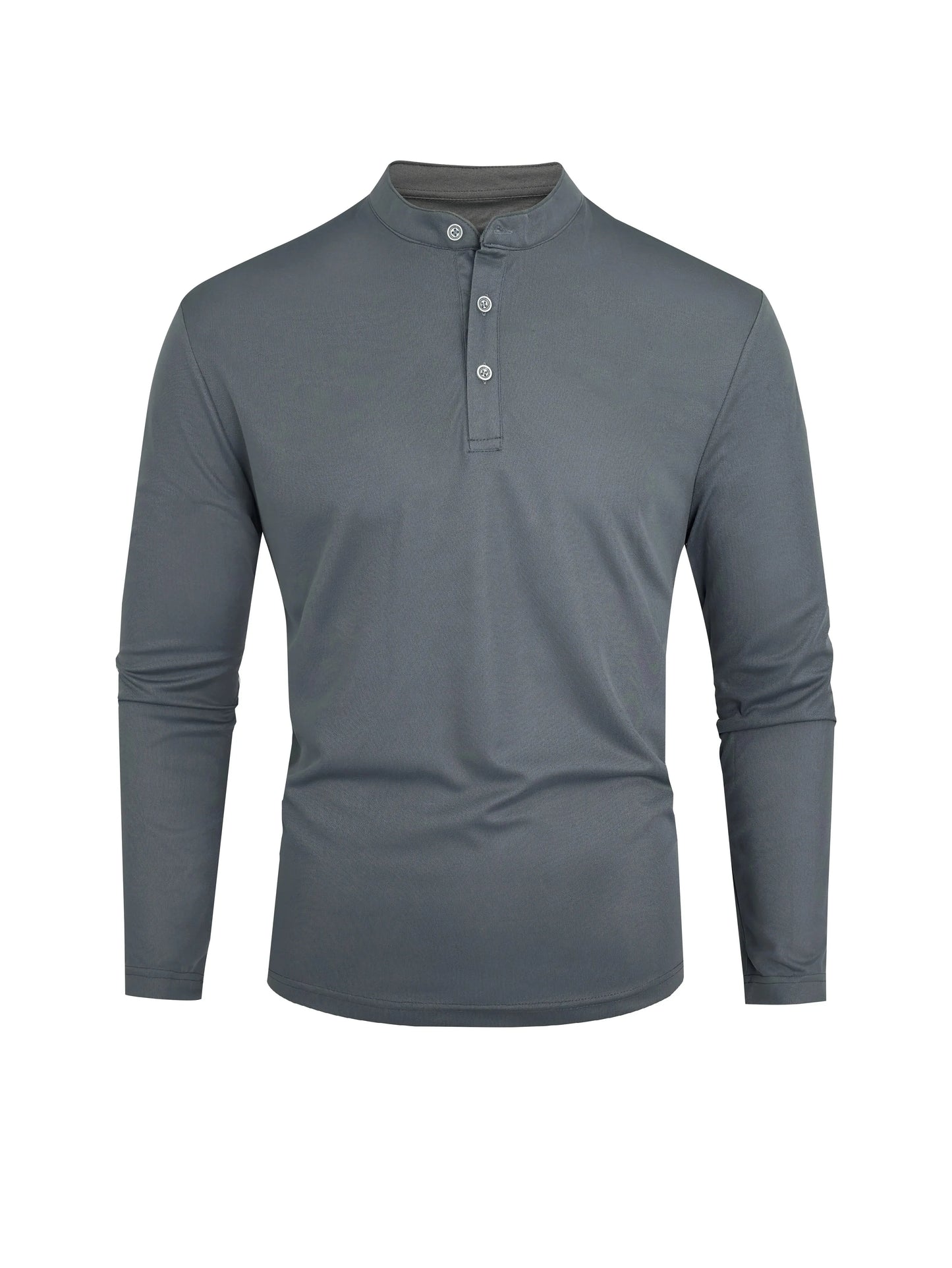 Camisa masculina de manga comprida com gola Henley, casual, respirável, para outono/primavera