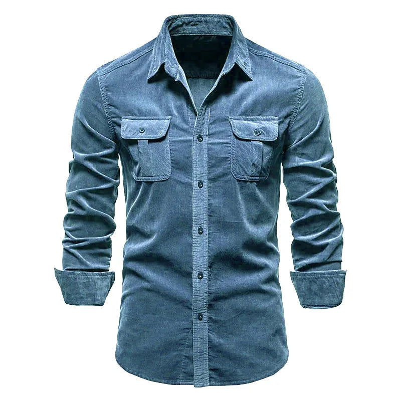 Camisa de veludo cotelê masculina de algodão, casaco casual de manga comprida