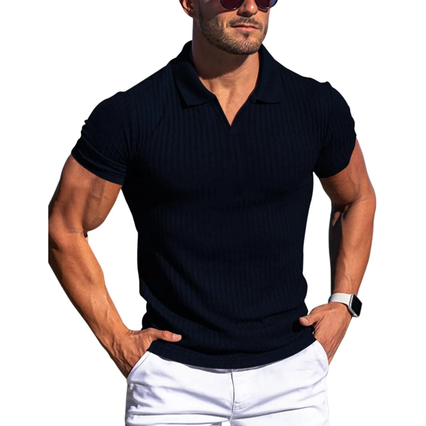 Camisetas masculinas de manga curta com gola polo, camisetas de malha, cores sólidas