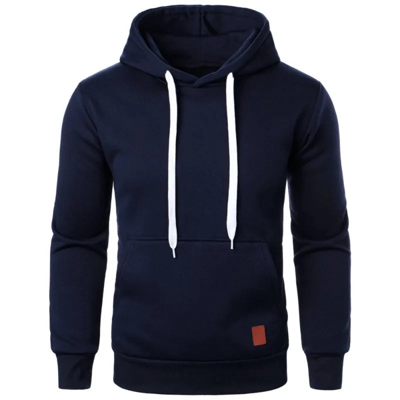 Moletom casual masculino com capuz e cordão, blusa de manga comprida, moda urbana para atividades ao ar livre, cor sólida, leve