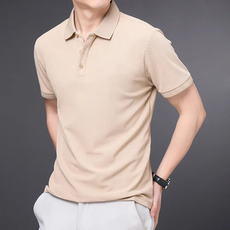 Camisa polo masculina de manga curta, cor sólida, casual, moda verão, confortável