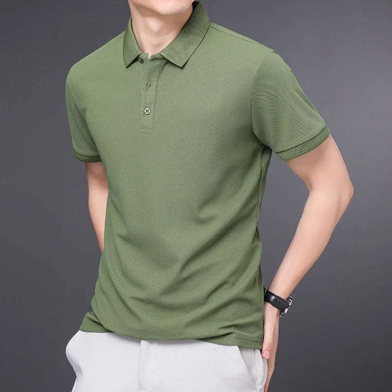 Camisa polo masculina de manga curta, cor sólida, casual, moda verão, confortável