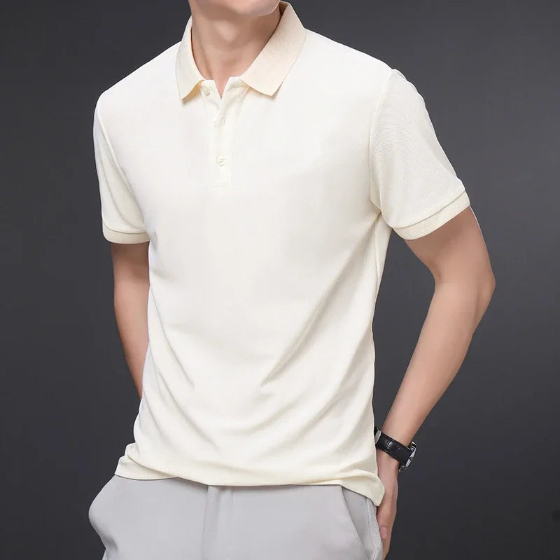 Camisa polo masculina de manga curta, cor sólida, casual, moda verão, confortável