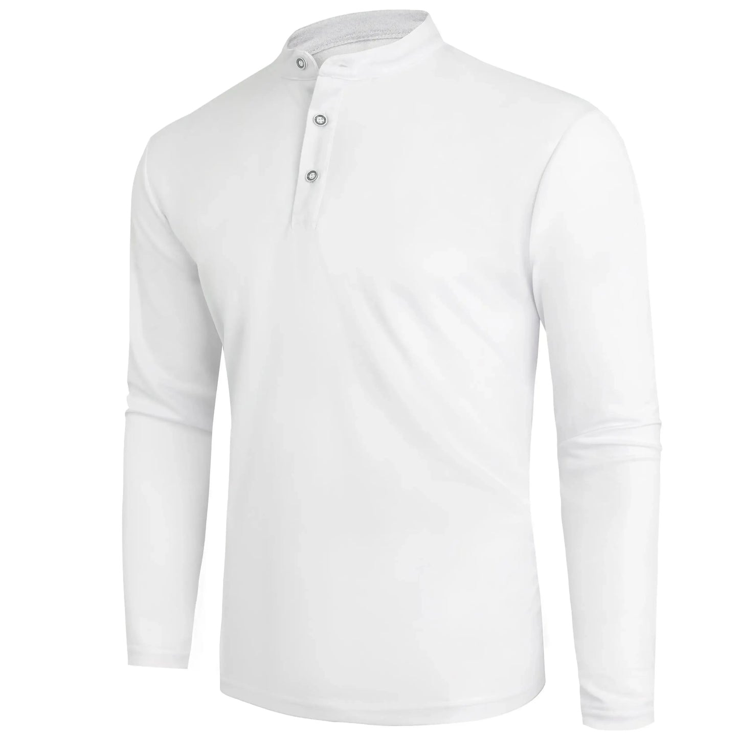 Camisa masculina de manga comprida com gola Henley, casual, respirável, para outono/primavera