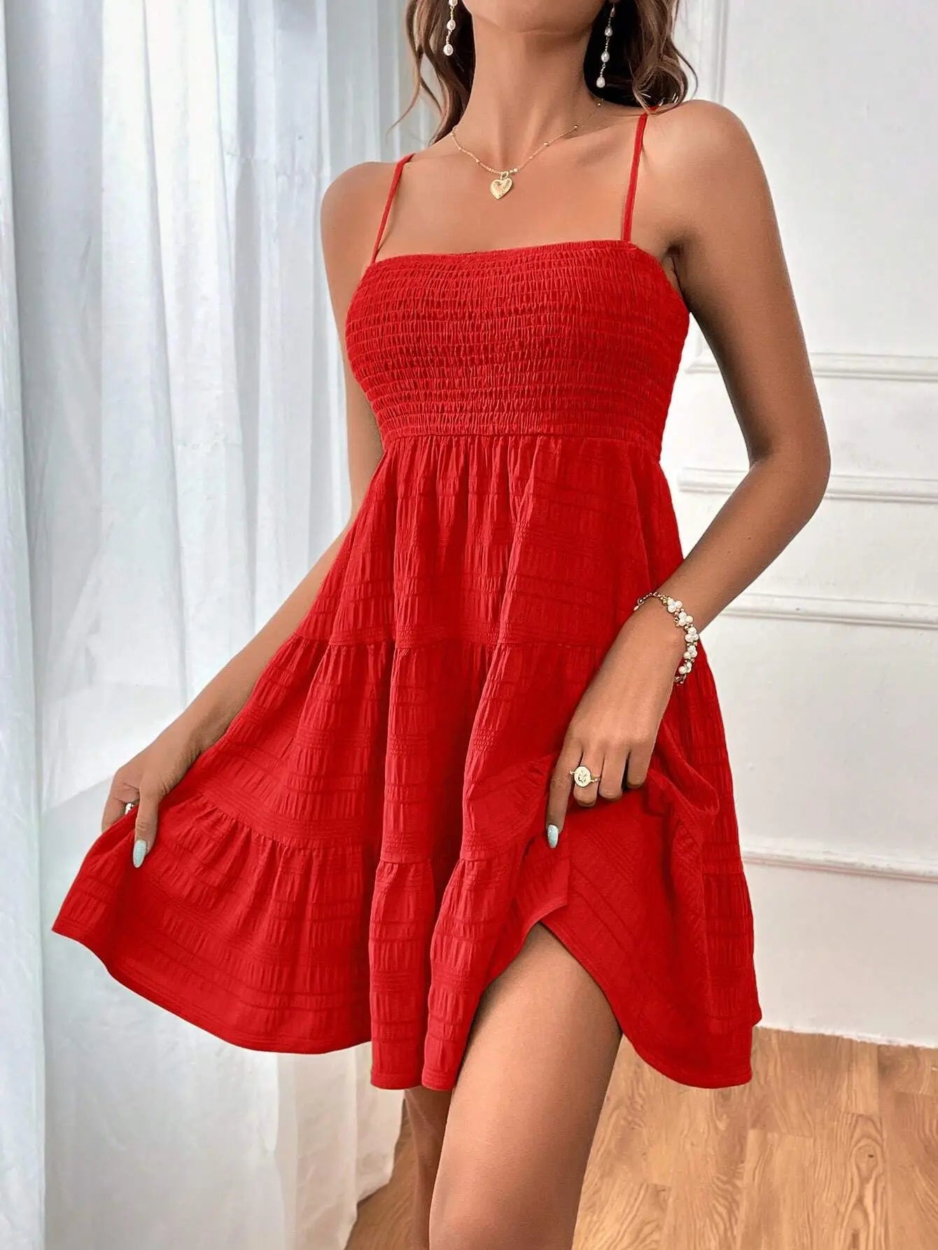 Vestido de praia boêmio feminino, sexy, sem mangas, costas nuas, grande, minivestido, liso, alça espaguete, babados