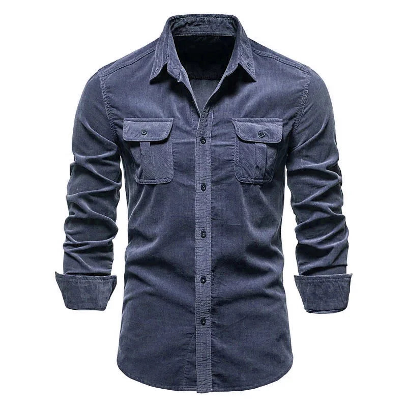 Camisa de veludo cotelê masculina de algodão, casaco casual de manga comprida