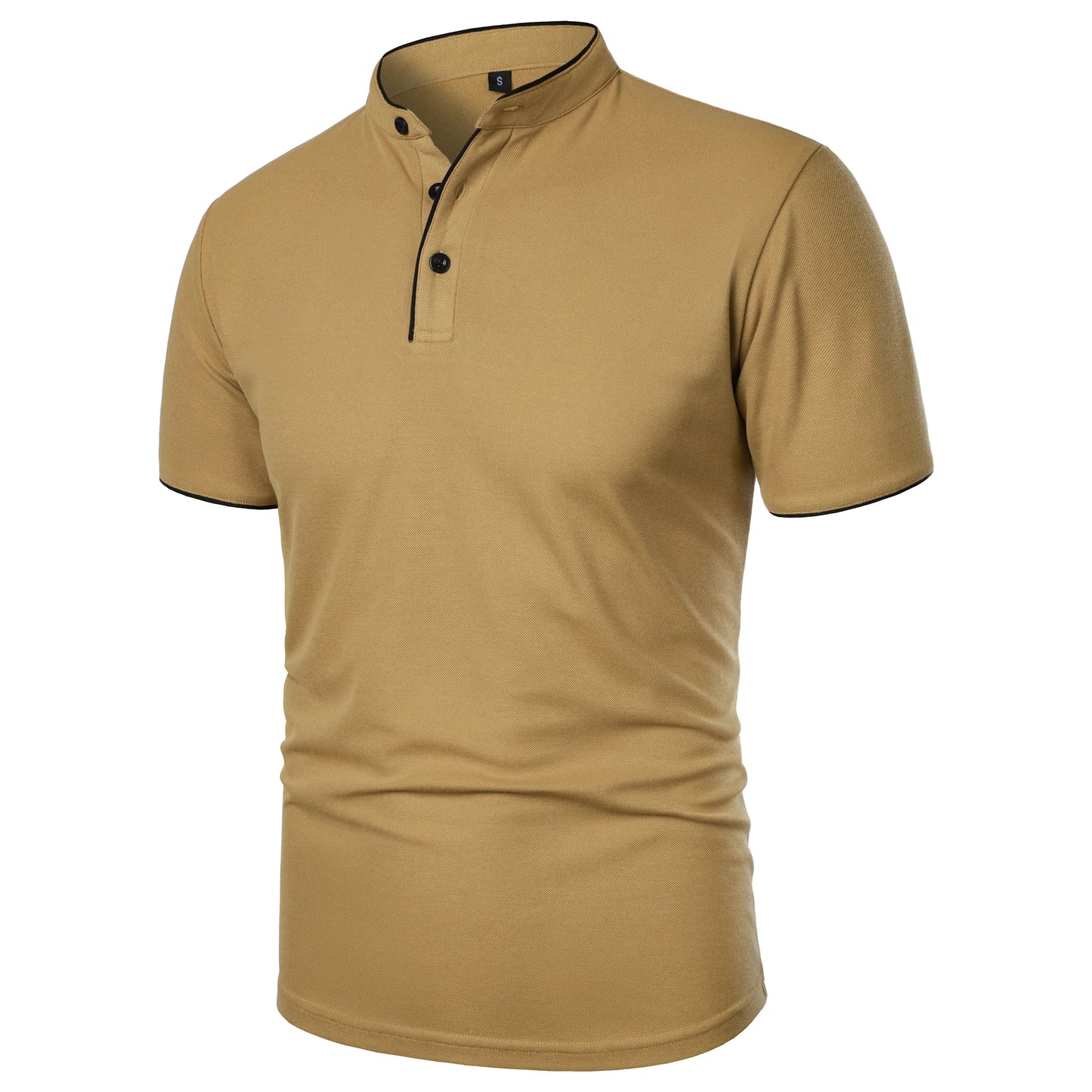 Camiseta masculina de manga curta com gola alta, moda casual diária, cor sólida, camiseta de manga curta com gola alta