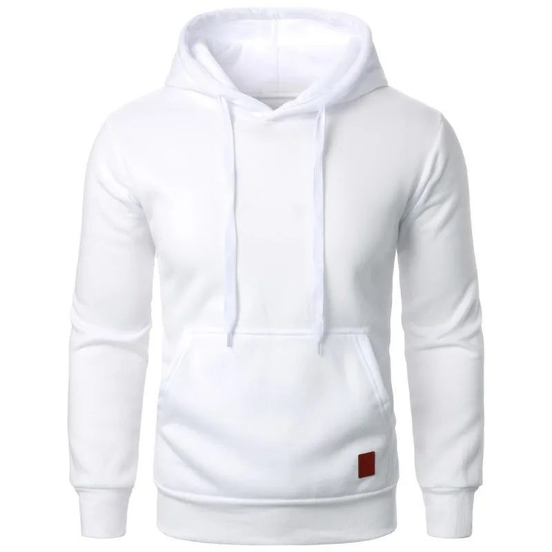Moletom casual masculino com capuz e cordão, blusa de manga comprida, moda urbana para atividades ao ar livre, cor sólida, leve