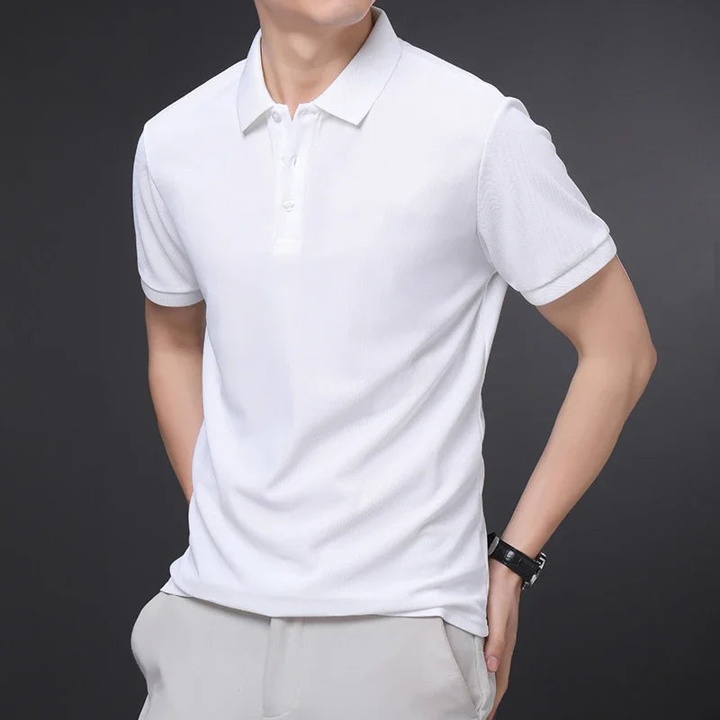 Camisa polo masculina de manga curta, cor sólida, casual, moda verão, confortável