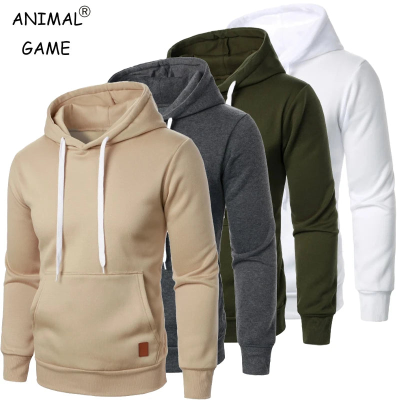 Moletom casual masculino com capuz e cordão, blusa de manga comprida, moda urbana para atividades ao ar livre, cor sólida, leve