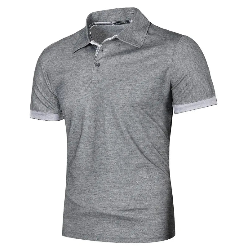 Nova camisa polo masculina de manga curta, cor sólida, streetwear, leve, lapela